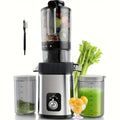 Cold Press Juicer Machine with Large Feed Chute - Slow Masticating Juicer for Whole Fruits & Vegetables, High Juice Yield, Easy to Assemble & Clean, LED Display Option, Silver, for Home & Kitchen