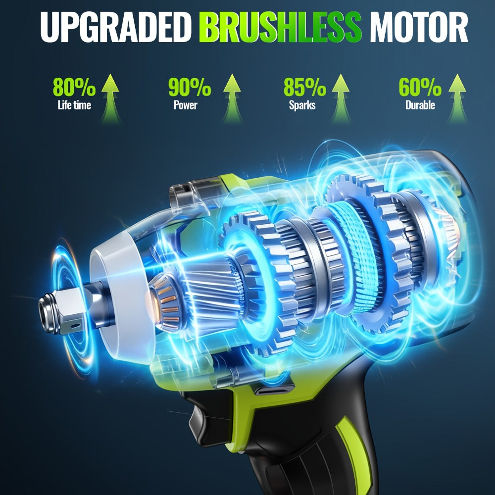 Cordless Impact Wrench Brushless Motor 3-in-1 High Torque ¨C Rechargeable Battery, Lightweight Design, Variable Speed, for Car Repair, Auto Mechanic, Construction, Workshop & Household Maintenance ¨C Multiple Battery & Accessory Configurations