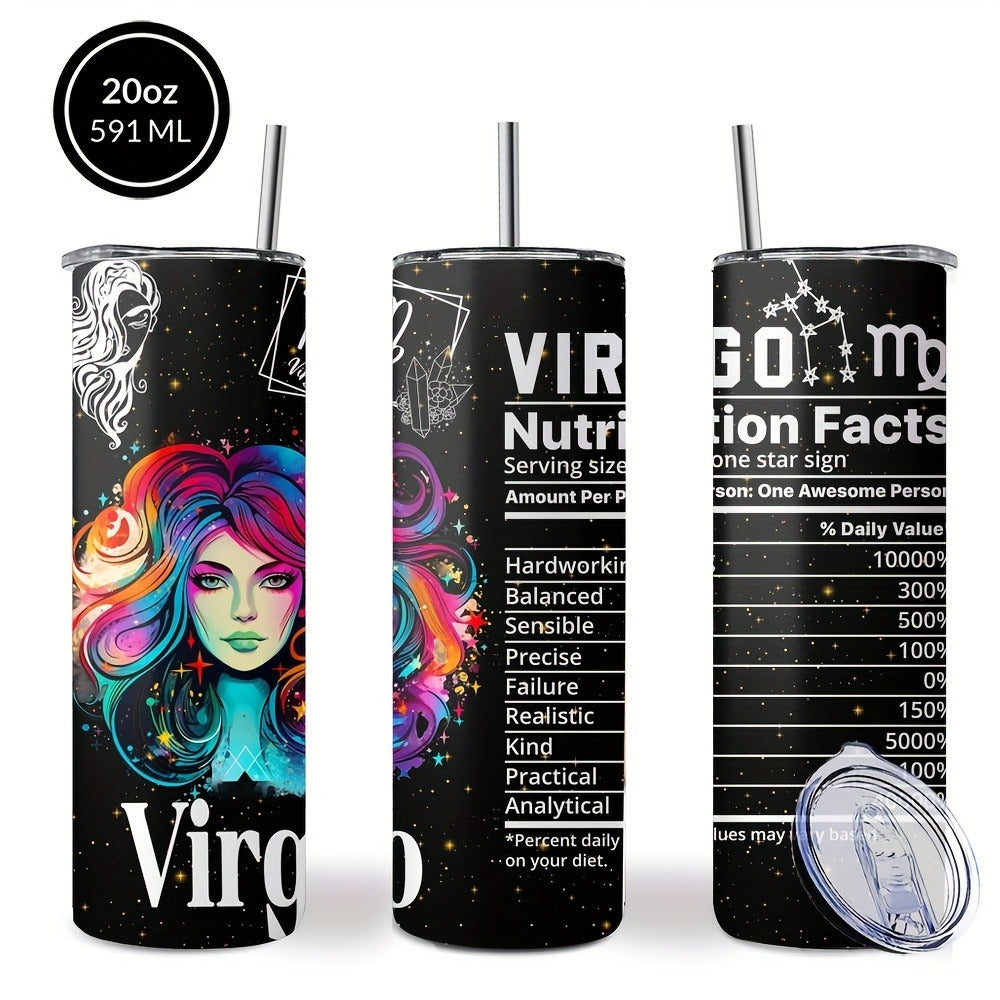 Zodiac Tumbler 20oz Stainless Steel Insulated Travel Cup with Lid & Straw Horoscope Coffee Mug All 12 Signs Hot Cold Drinks Gift Birthday Halloween Christmas