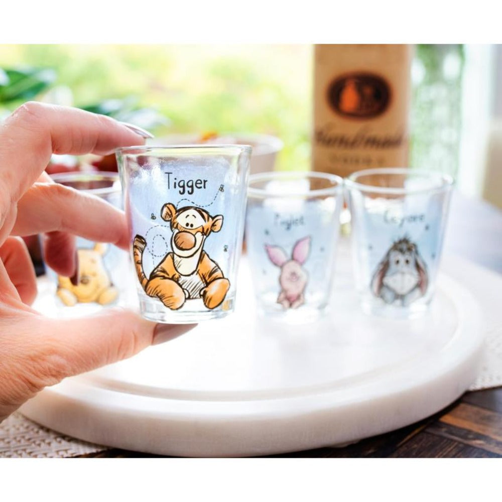 Winnie the Pooh Mini Shot Glasses Set of 4 ¨C Disney Character 2oz Glass Cups Pooh Piglet Eeyore Tigger BPA-Free Dishwasher Safe Gift
