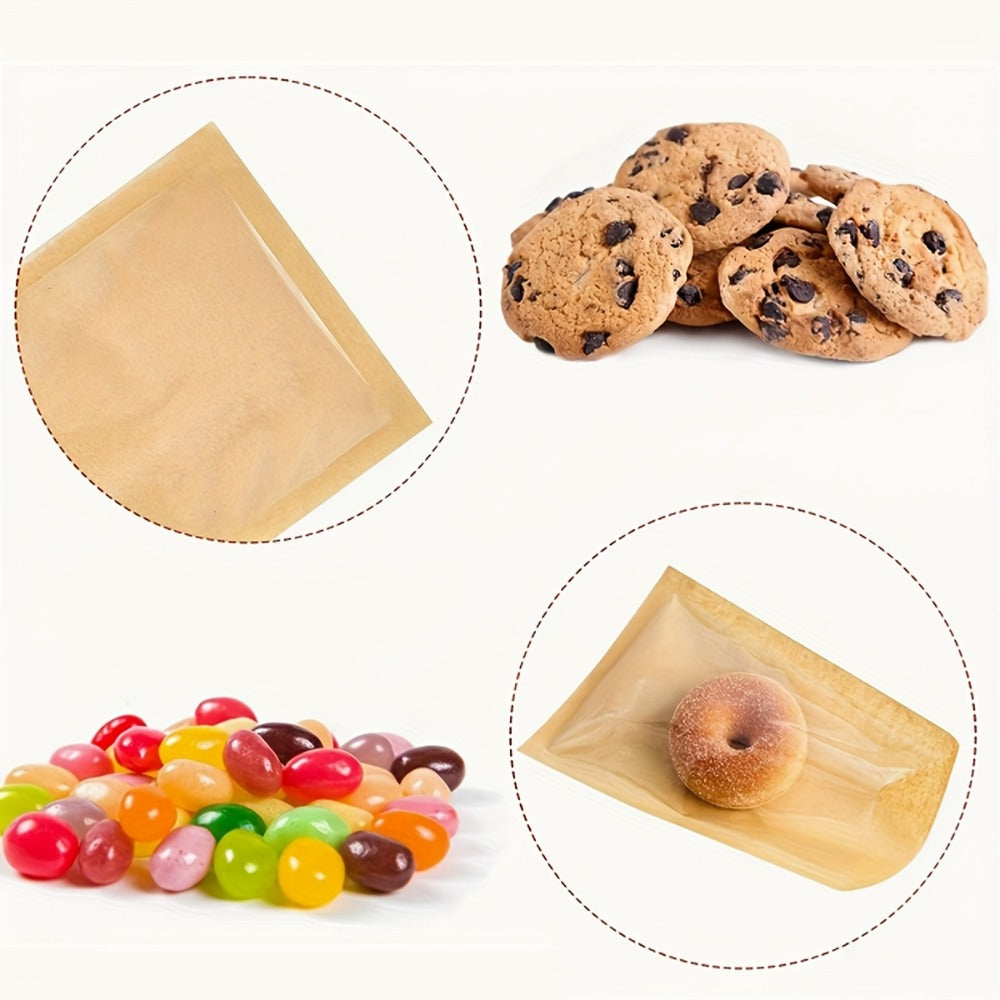 Cookie Bags with Window 300pcs Kraft Paper Treat Bags with Thank You Stickers Grease Resistant Clear Front Bakery Bags for Cookies Donuts Pastry Snack Packaging