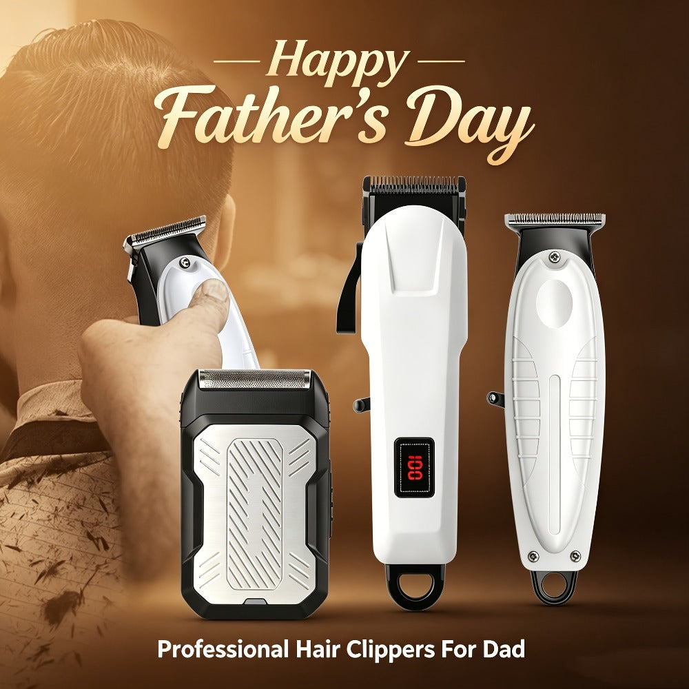 Men's Hair Clipper Set Cordless Beard Trimmer Electric Shaver Grooming Kit with LCD Display USB-C Rechargeable for Home Barber Haircut Mustache Travel Father's Day Gift