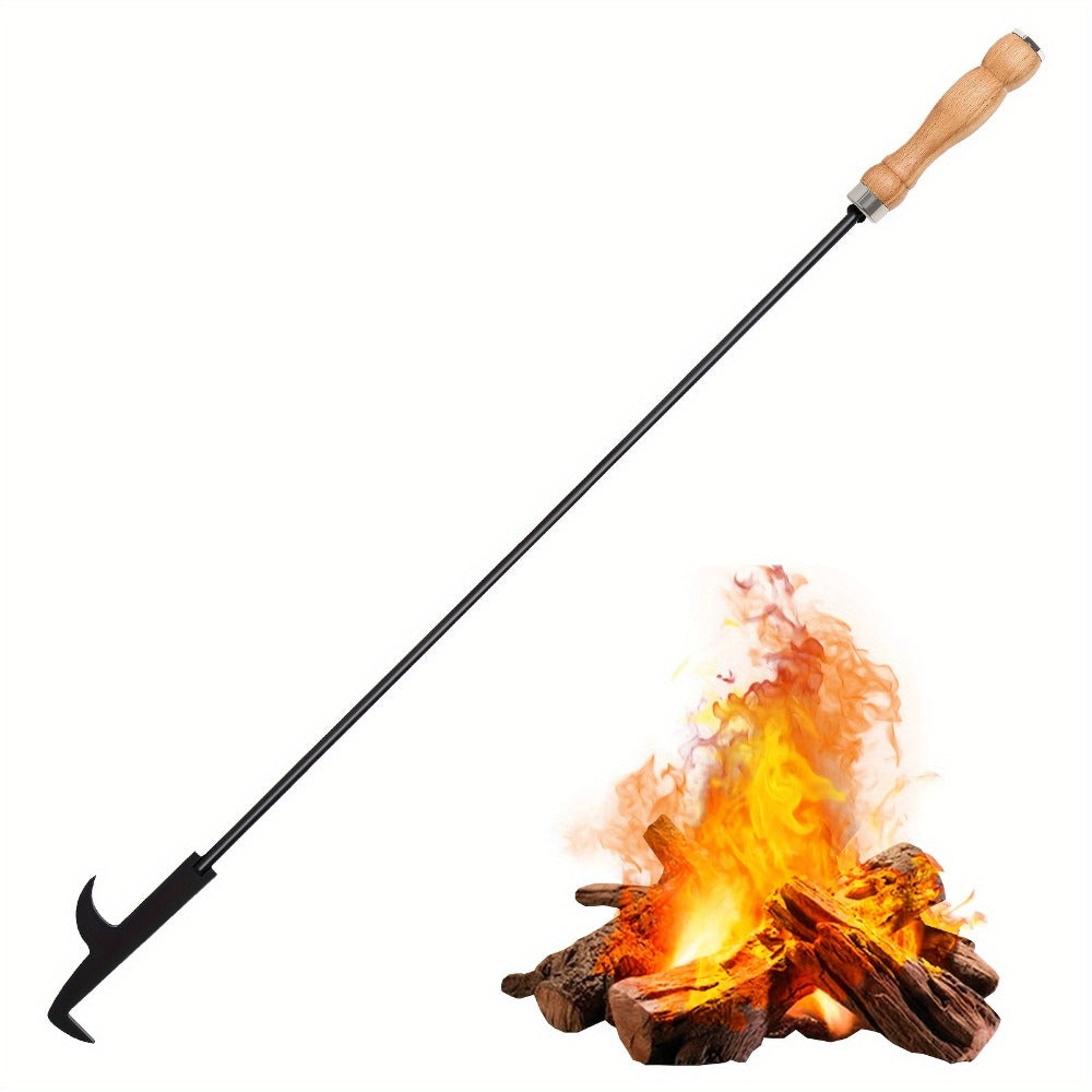 Fire Pit Poker 32 Inch, Heavy Duty Wrought Iron Fire Poker Stick with Wooden Handle and Barb Hook, Collapsible Campfire Poker for Fireplace, Bonfire, Camping, Outdoor and Indoor Fire Pit Tools