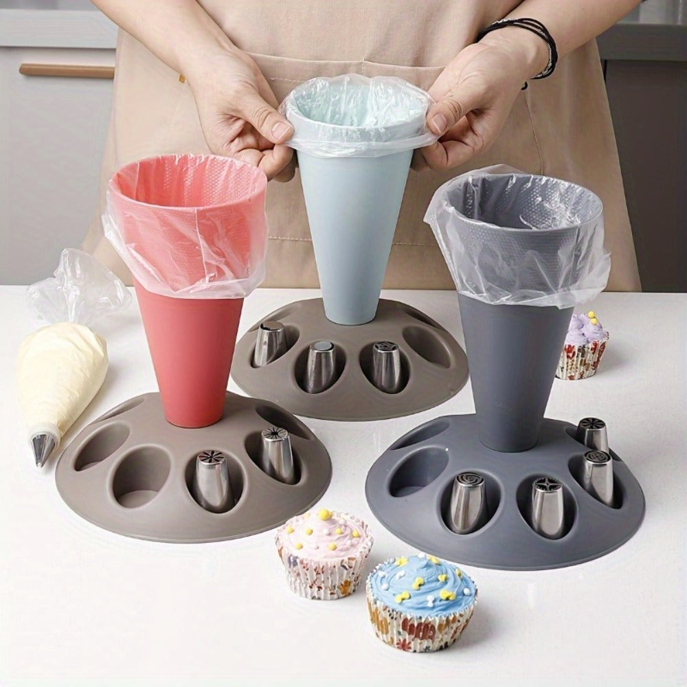 Piping Bag Holder Set 17pcs, Multi-Bag Icing Stand with Various Nozzle Tips for Cake Decorating, Cupcake Frosting, Cookie Decorating, Baking Accessories for Professional and Home Bakers