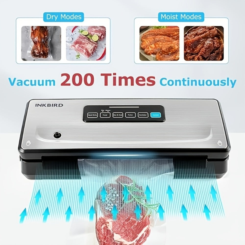 Vacuum Sealer Machine 85KPA ¨C INKBIRD 10-in-1 Food Sealer with Bag Storage, Built-In Cutter, Moist/Dry/Pulse/Liquid/Canister Modes, 200 Continuous Seals, Compact Design for Food Preservation & Sous Vide