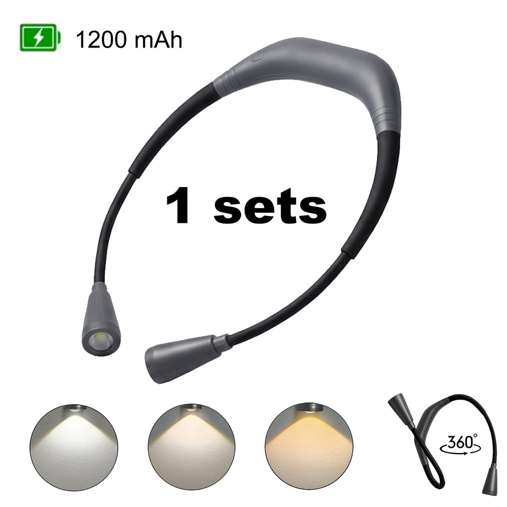 LED Neck Reading Light USB Rechargeable, 3 Color Modes Adjustable Brightness Hands-Free Book Light for Reading in Bed, Knitting, Crafts, Camping & Bedroom, Portable Wearable Neck Lamp