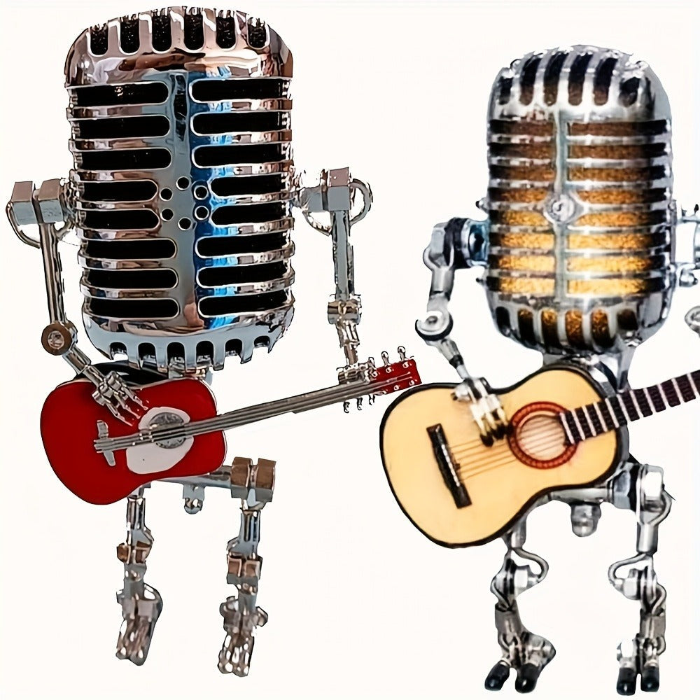 Vintage Microphone Robot Guitar Lamp USB Powered ¨C Retro Decorative Night Light for Music Lovers, Guitar Players, Home, Bar & Office Desk Decor (Red / Yellow)