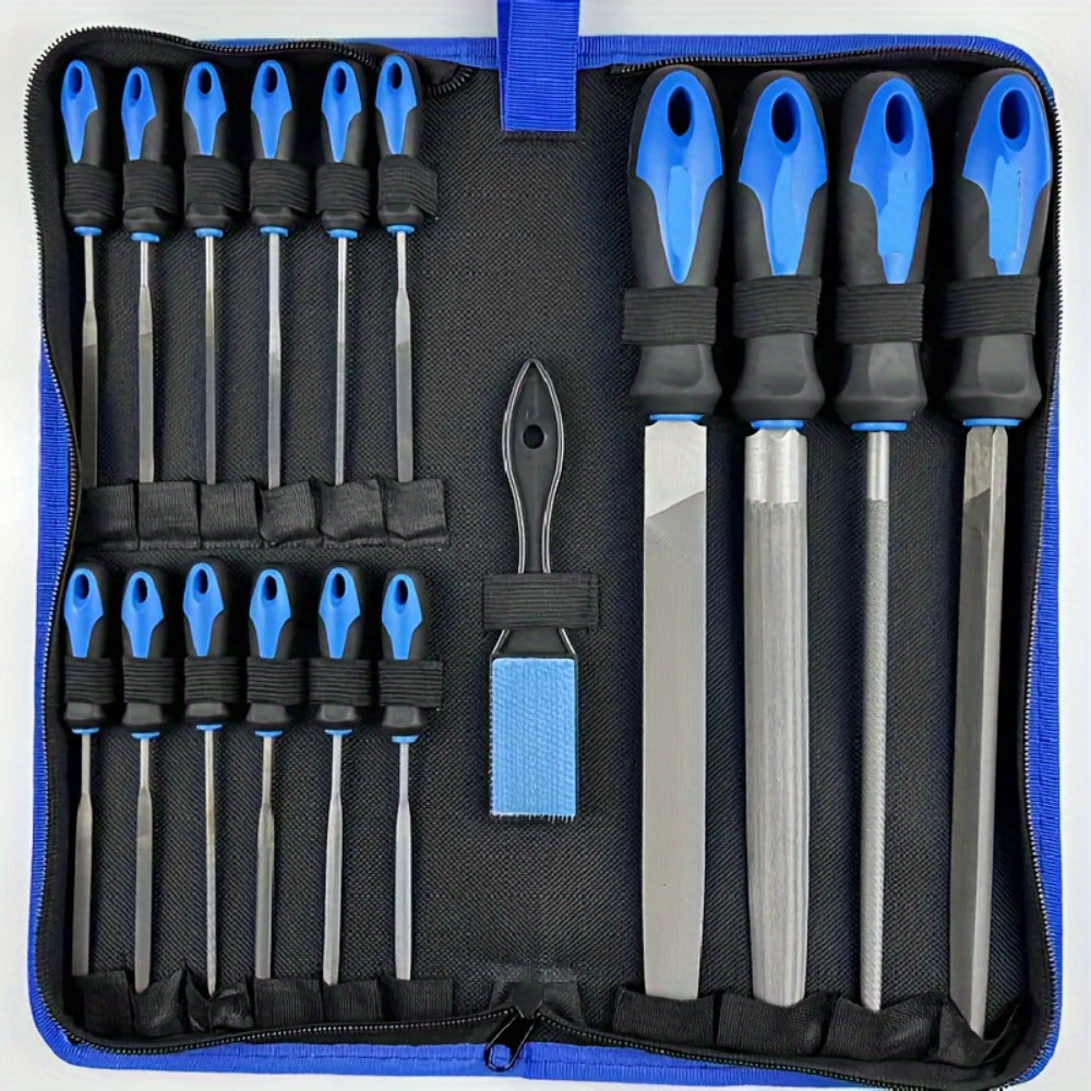 Rasp File Set Premium T12 Forged Alloy Steel - 14/16/17pcs Wood Rasp Set with Flat, Triangular, Semi-Circular & Round Rasps, for Woodworking, Metalworking & DIY, Includes Storage Bag