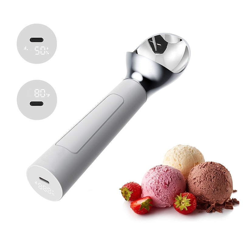 Heated Electric Ice Cream Scoop ¨C USB-C Rechargeable with 3 Temperature Levels up to 158¡ãF, Touch-Activated, IPX7 Waterproof, LED Display, Food Grade Stainless Steel, Ergonomic Design for Hard Ice Cream