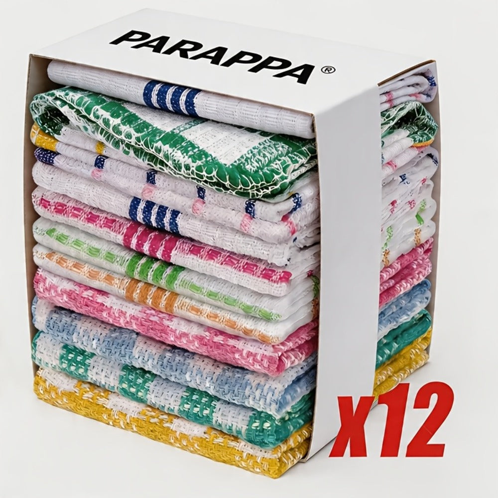 Kitchen Dish Cloths Set 12 Pcs ¨C Super Absorbent Waffle Weave Dishwashing & Scrubbing Towels, Christmas Holiday Plaid Pattern, Assorted Colors, 12x12 Inch Reusable Cleaning Cloths