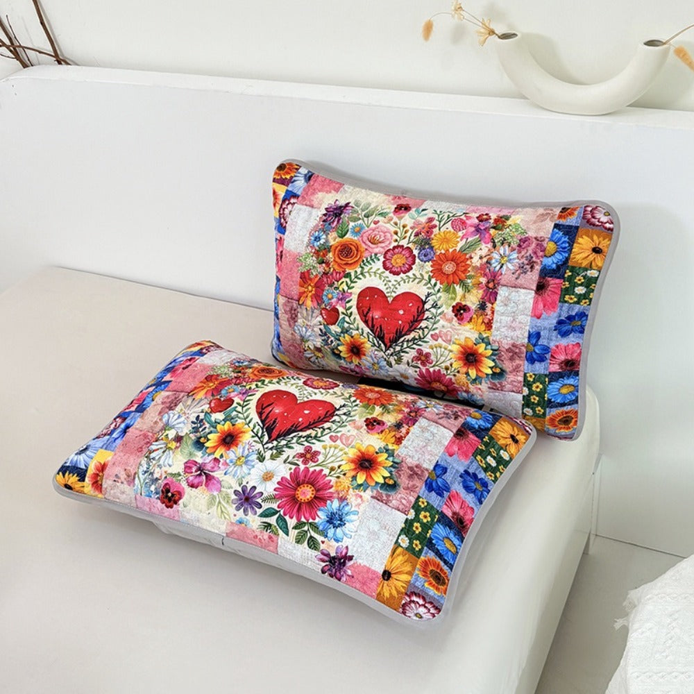 Comforter Set 2 3 Piece Colorful Floral Print Quilt with Pillowcases, Soft Breathable Hypoallergenic Machine Washable Quilted Bed Cover for Twin Full Queen King, Boho Flower Bedding Room Decor