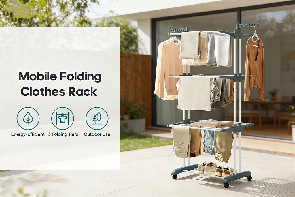 Clothes Drying Rack 4-Tier Foldable Metal Laundry Rack with Rolling Casters, Holds 30+ Garments, Adjustable Shelf Heights, Freestanding Collapsible Clothes Dryer Stand for Bedroom Bathroom Nursery Small Spaces