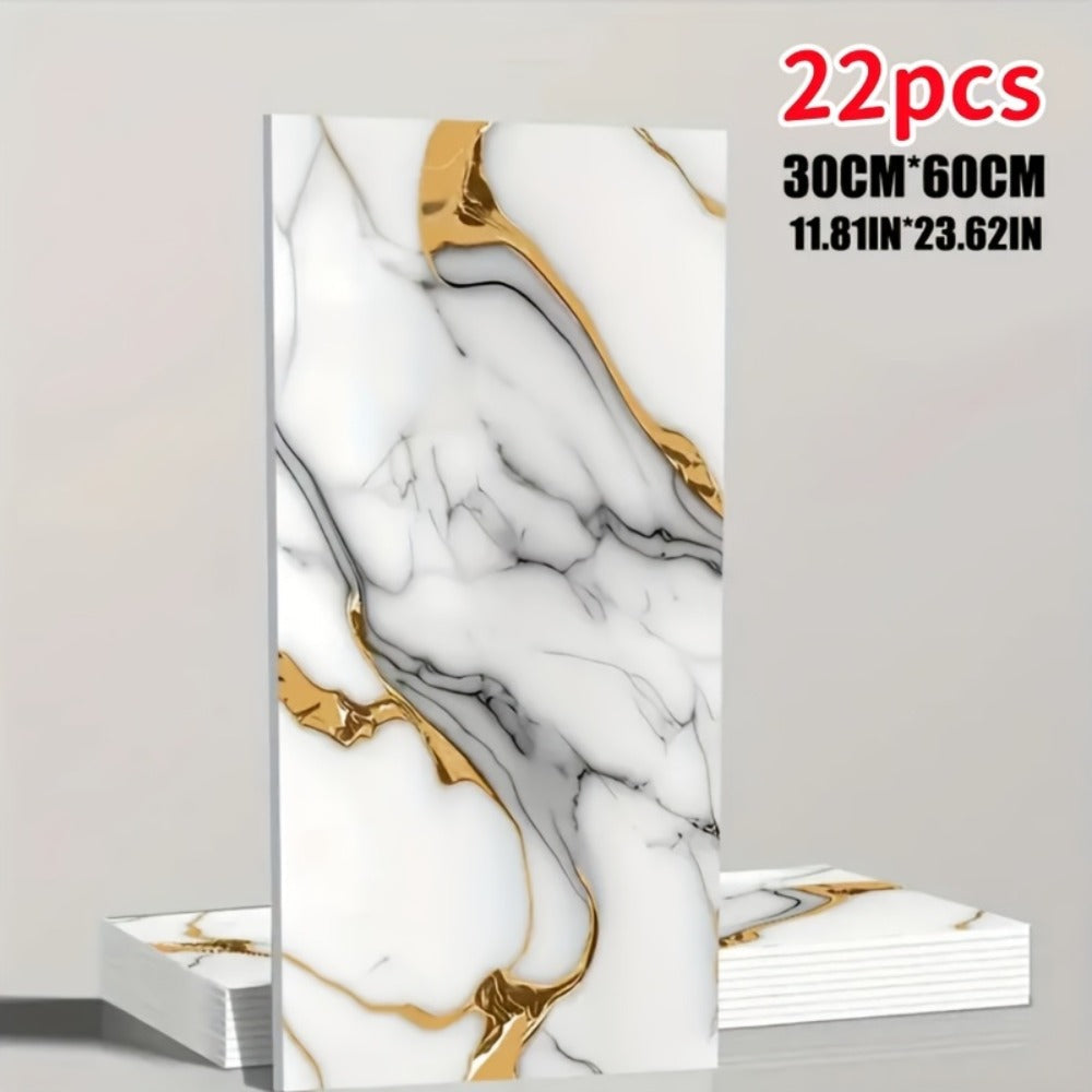 Self-Adhesive Waterproof PVC Wall Sticker 22pcs Peel and Stick Marble Boho Wallpaper 11.81x23.62in Oil Resistant for Kitchen Bathroom Living Room Bedroom Decor