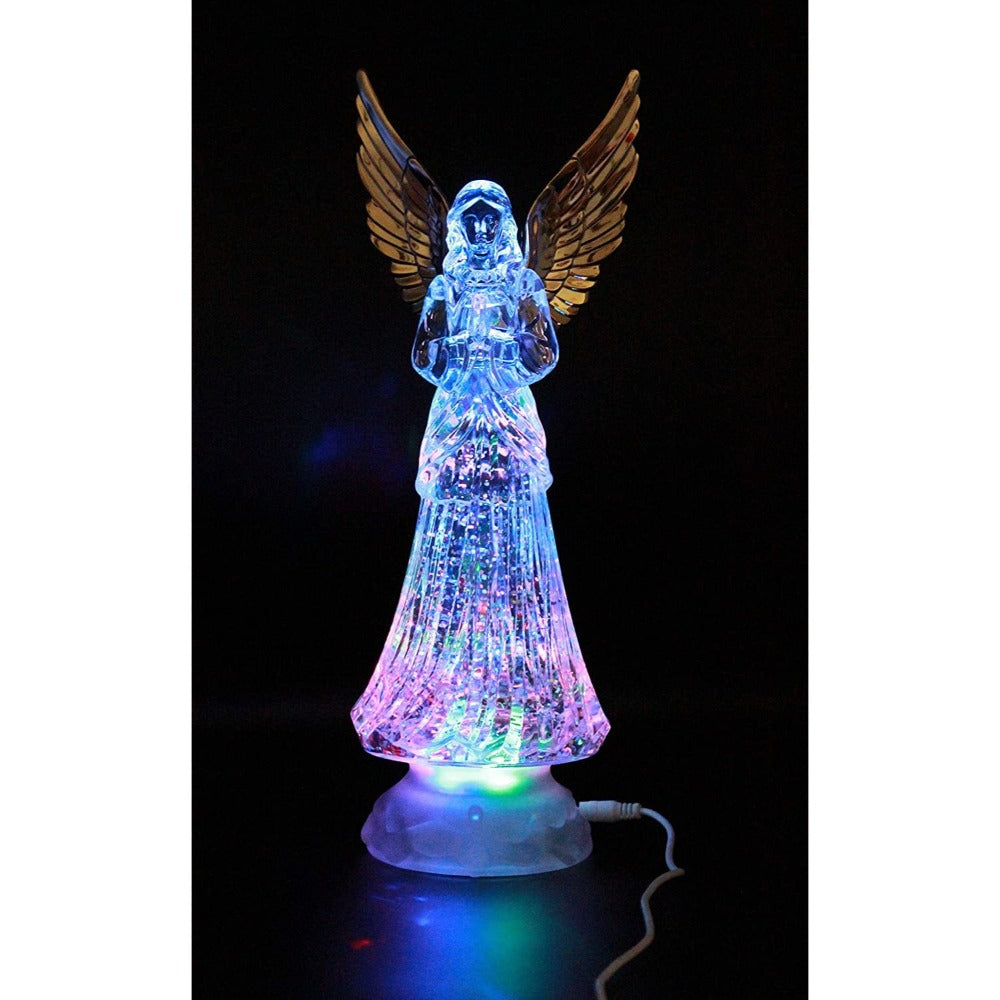 Angel LED Snow Globe Water Lamp 12 Inch - Color Changing Glitter Golden Wings 6-Hour Timer USB Battery Operated Christmas Decor Figurine Holiday Gift for Mom Grandma