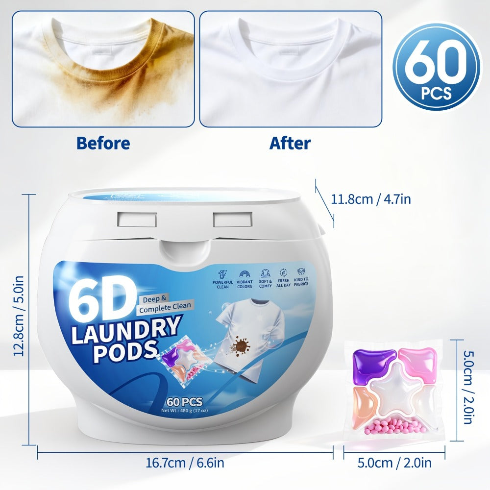 Laundry Pods 6-in-1 Concentrated ¨C 60 Pcs 480g Deep Clean & Tough Stain Removal, Quick Dissolve No Residue, Spring Meadow Long-Lasting Fragrance, HE Compatible Washing Machine Detergent Pods (2026 Upgrade)