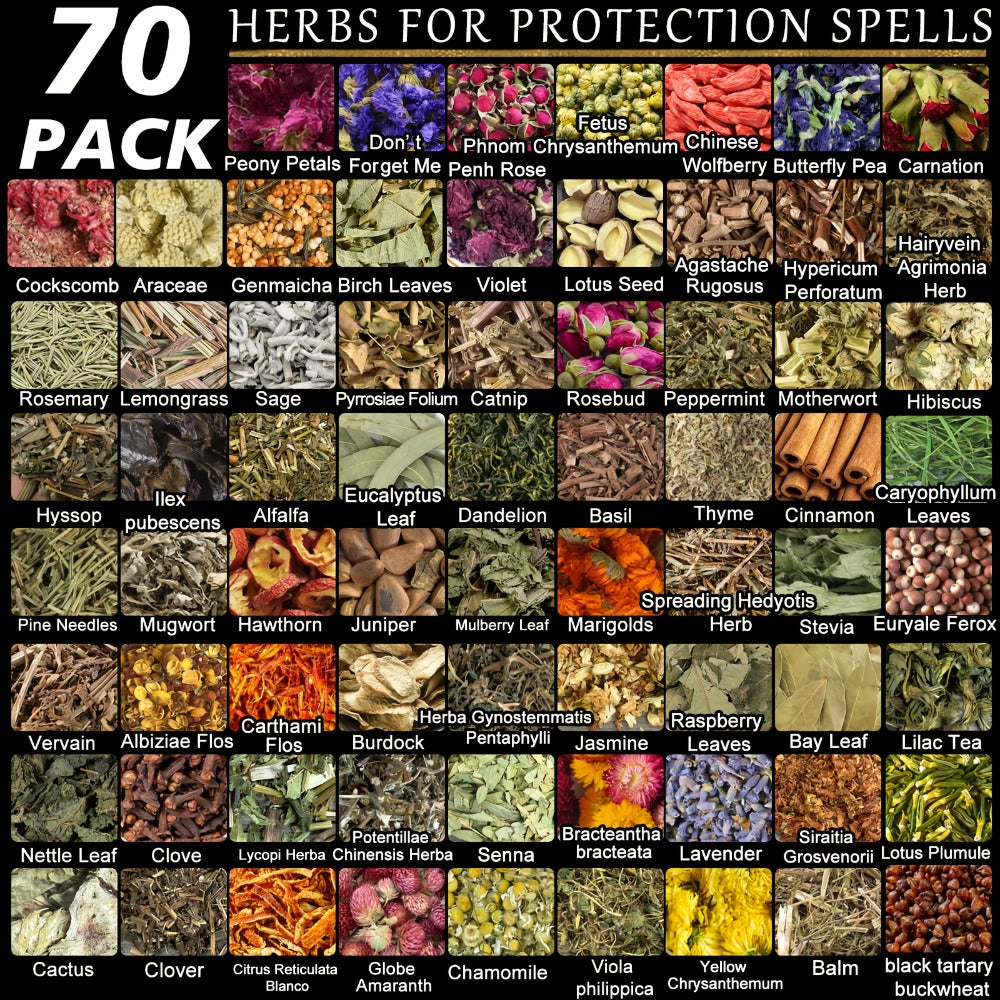 Witchcraft Supplies Herbs Kit 70 Pcs - Dried Flowers & Healing Herbs for Wicca Pagan Rituals, Magic Spell Casting, Altar Supplies, Candle & Soap Making, Bulk Herb Gift Set for Witch Beginners