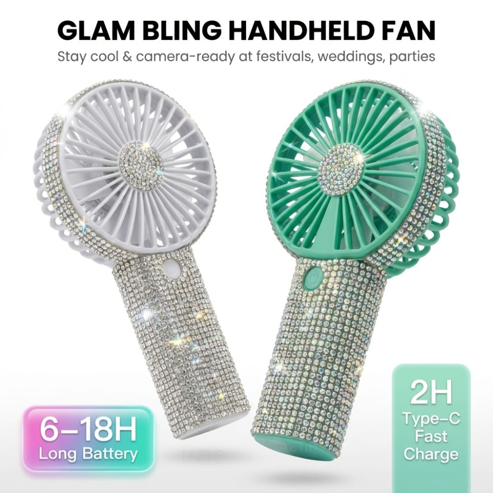 Mini Handheld Fan USB Rechargeable, Diamond-Style Portable Personal Fan with Long Battery Life, Compact Small Fan for Travel, Outdoor, Desk, Wedding, Valentine's Day and Mother's Day Gift