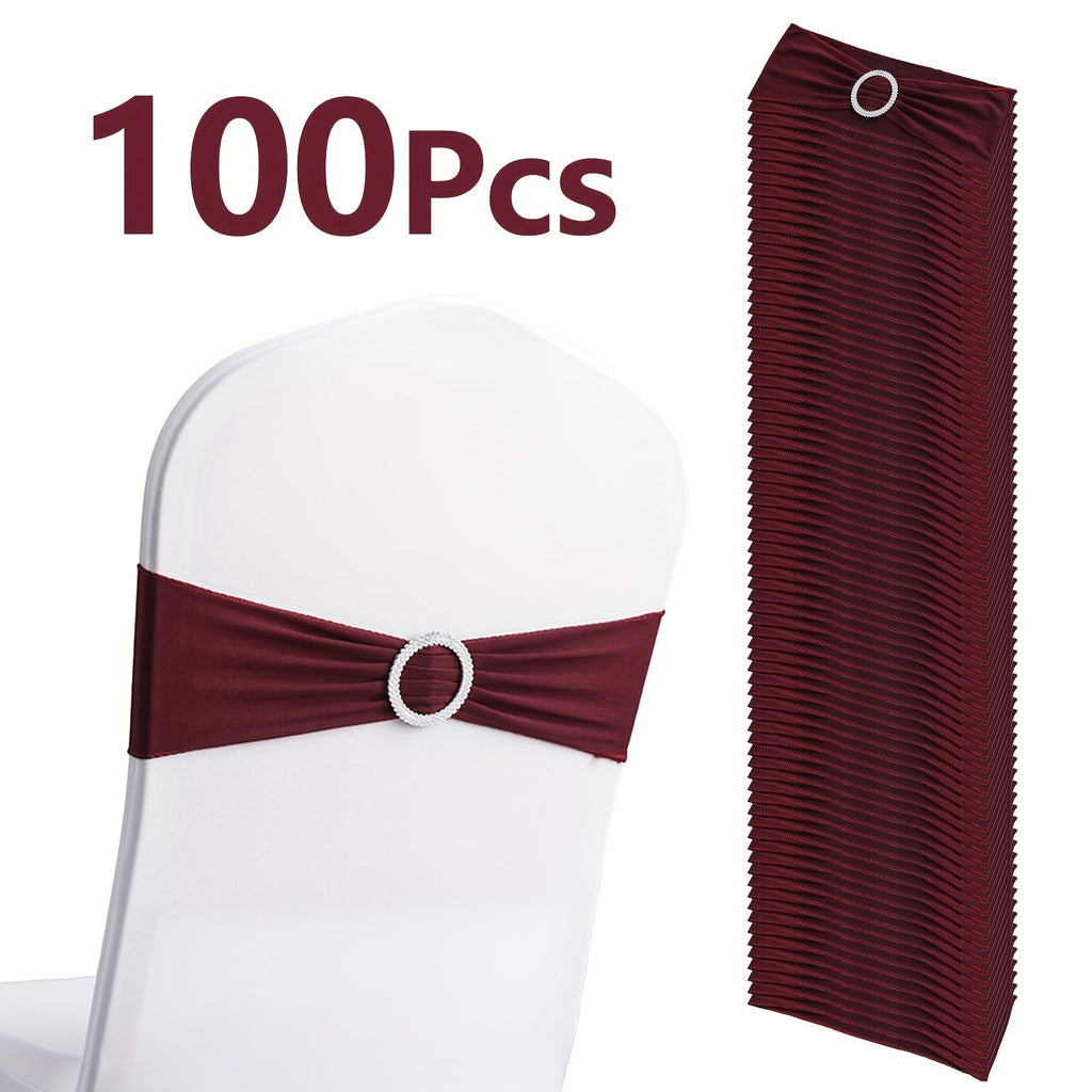 Chair Sashes for Wedding 100pcs Stretch Spandex Elastic Chair Sash Bands with Buckle for Dining Chairs Banquet Party Event Decor - Bulk Set Multiple Colors