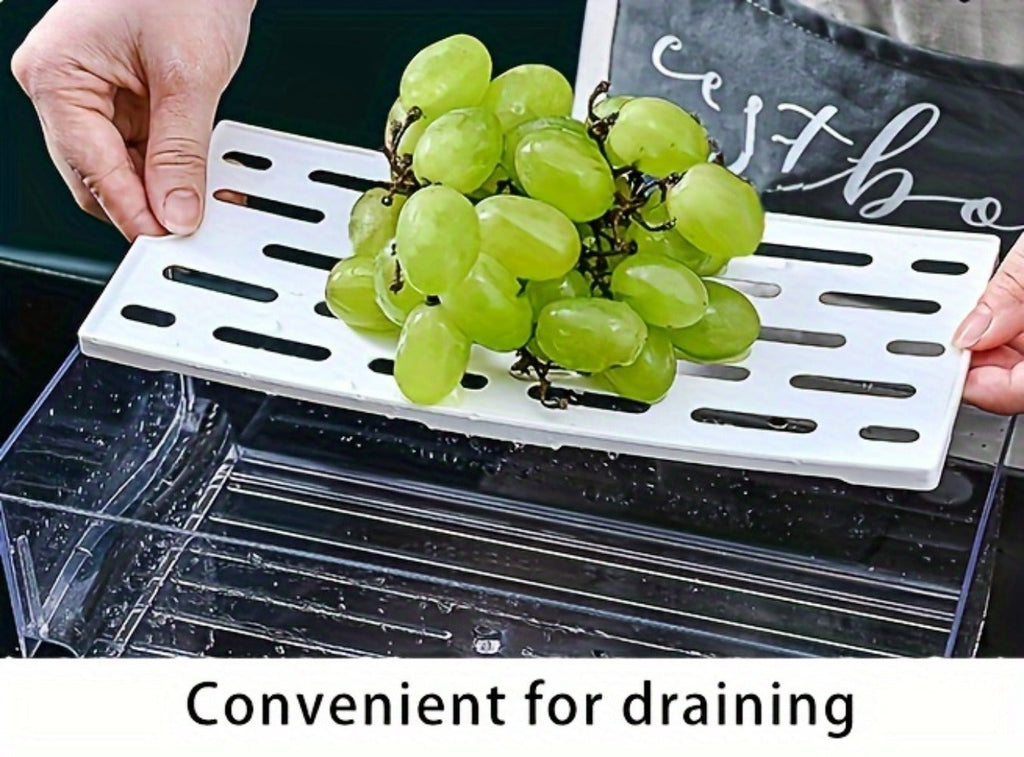 Stackable Fridge Organizer Bins with Drawer, BPA-Free Refrigerator Storage Containers with Drain Board & Ventilation, Clear Food Storage Bins for Kitchen Pantry Freezer, Set of 2