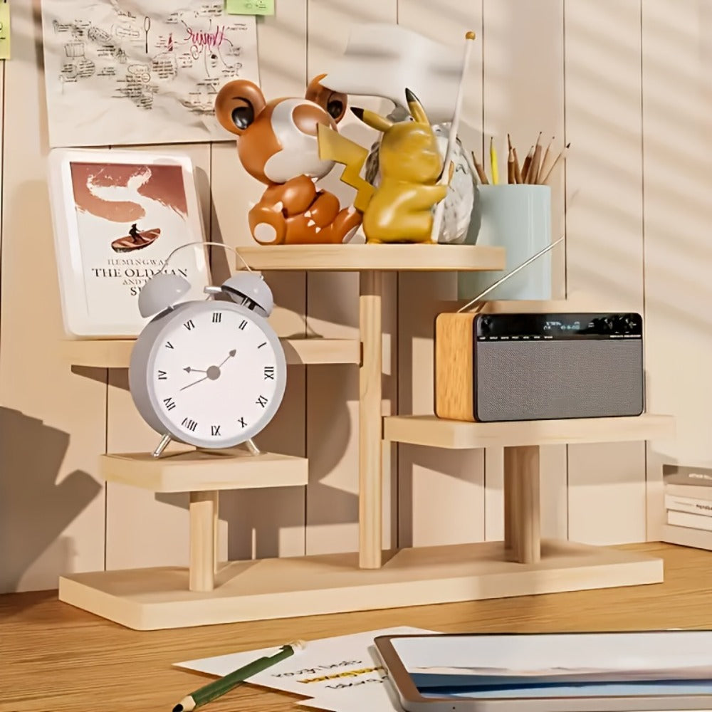 Tiered Wooden Display Stand Libra Balance Scale Style ¨C Multi-Level Storage Organizer Shelf for Jewelry Crystals Snacks Home Decor Countertop