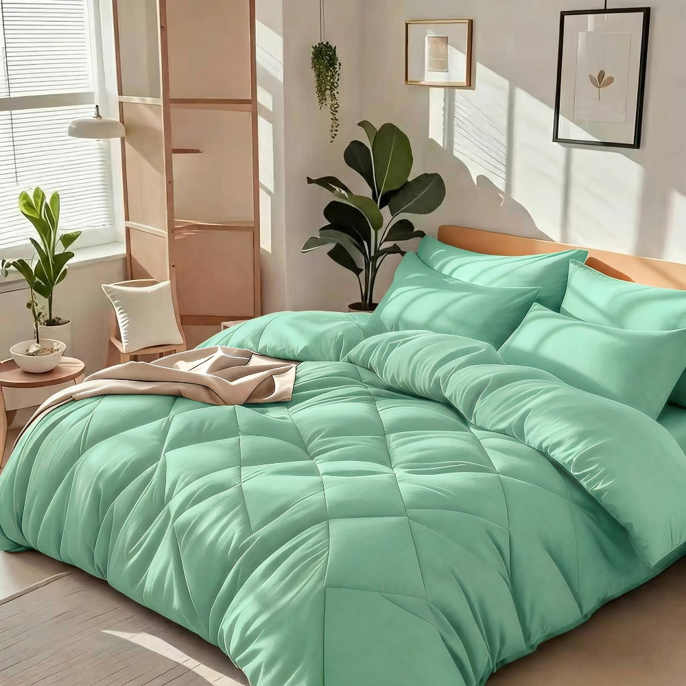 Cooling Comforter Set 2/3 Pcs ¨C Soft Fluffy Microfiber Lightweight Breathable Quilt, Rhombus Grid Solid Color Bedding for All Seasons, Twin Queen King ¨C Multiple Colors Available