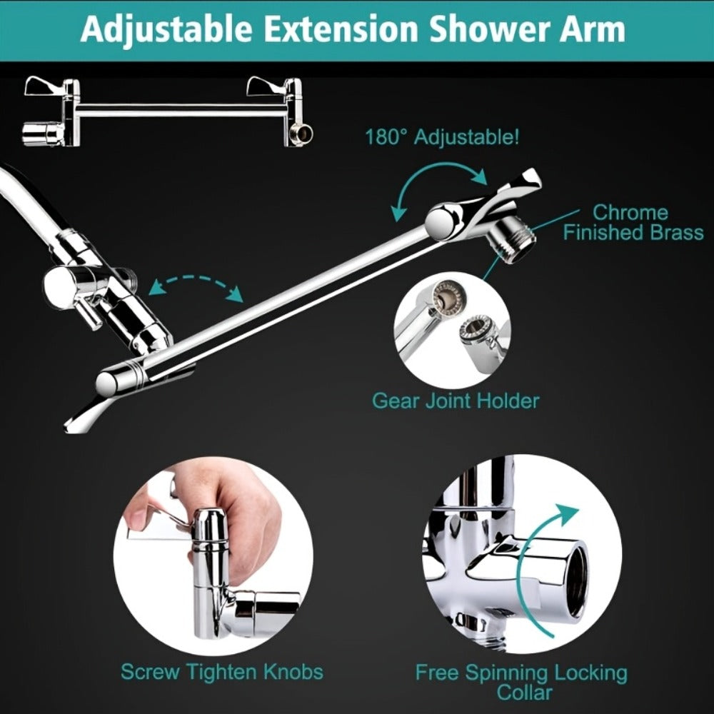 Rainfall Handheld Shower Combo 9-Setting ¨C High Pressure 11¡± Extension Arm Leak-Proof Wall Mount 8 10 12 Inch Chrome Black
