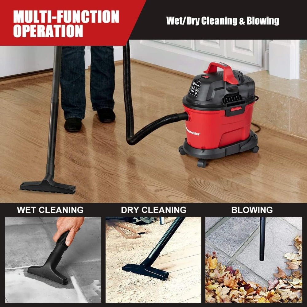Wall Mount Wet Dry Vacuum 3.2 Gallon 2.5 Peak HP, Space-Saving Shop Vac with Cloth Filter for Wet Spills & Dry Debris, Garage Workshop & Home Cleaning Vacuum