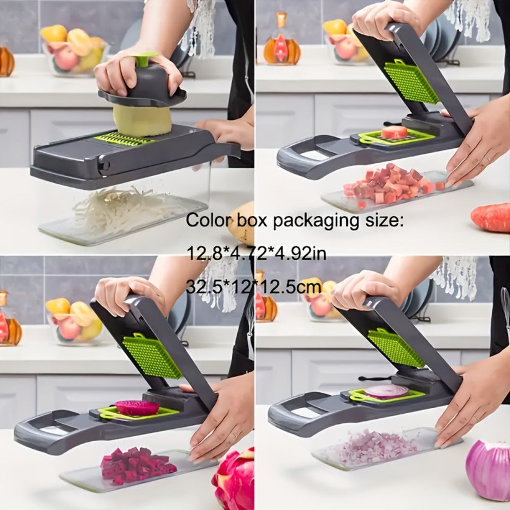 Vegetable Chopper 18-in-1 Multifunctional Food Chopper & Mandoline Slicer with Container ¨C Onion Dicer, Adjustable Cutter for Kitchen Meal Prep, Gray