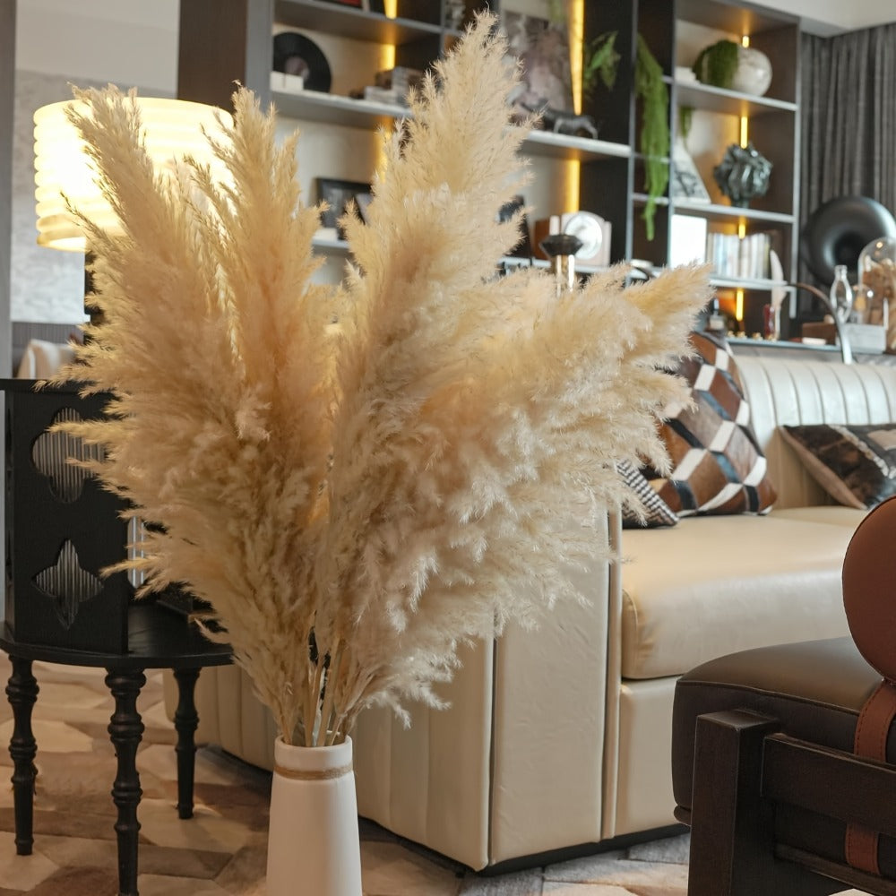Pampas Grass Decor 10 Stalks 45 Inch Tall Natural Dried Fluffy Plumes for Floor Vase, Living Room, Boho Wall Decor & High-End Home Decoration