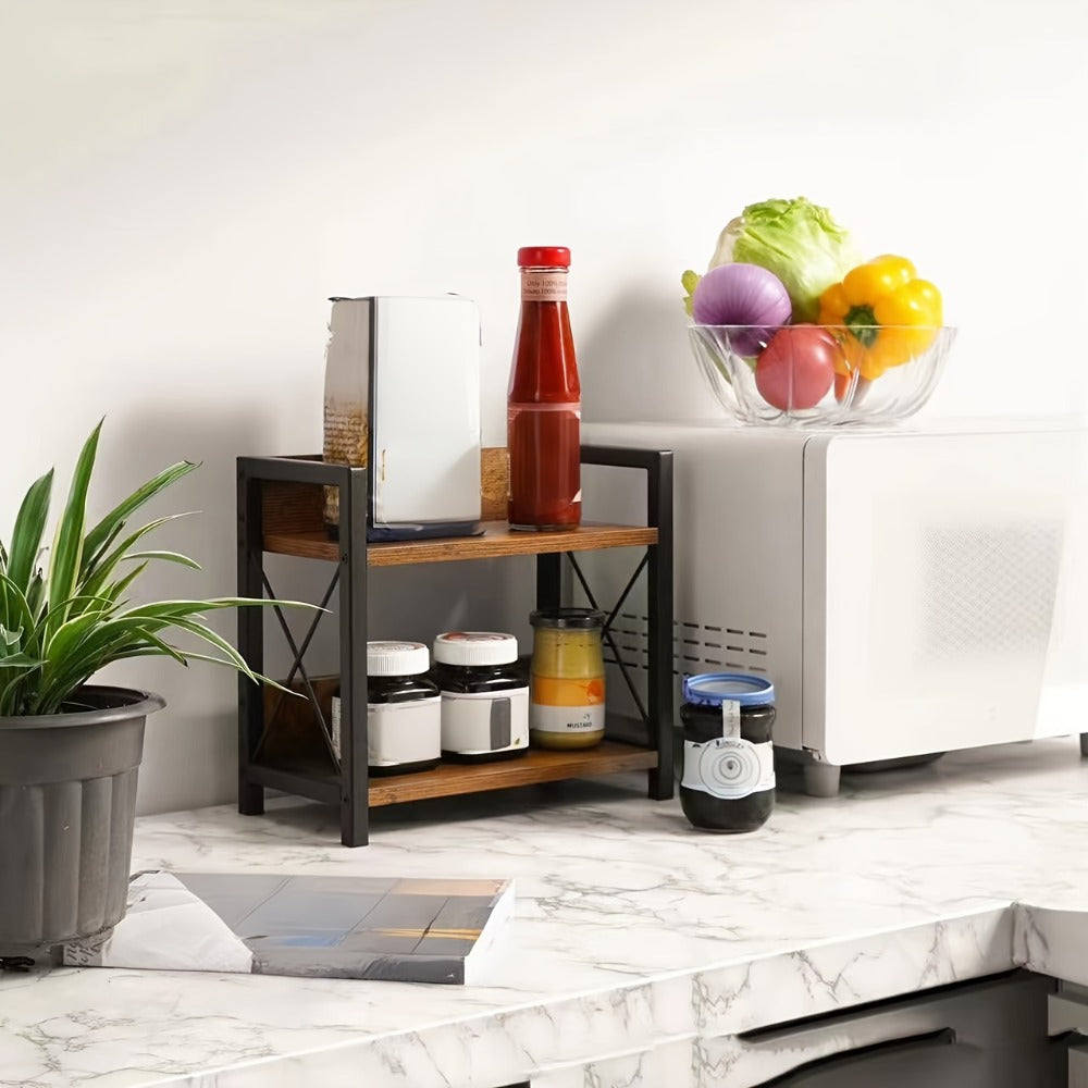 Countertop Spice Rack Organizer Wood Kitchen Counter Shelf for Spices Coffee Seasoning - Freestanding No Install Storage Rack for Kitchen Bathroom Vanity Cosmetics Organization