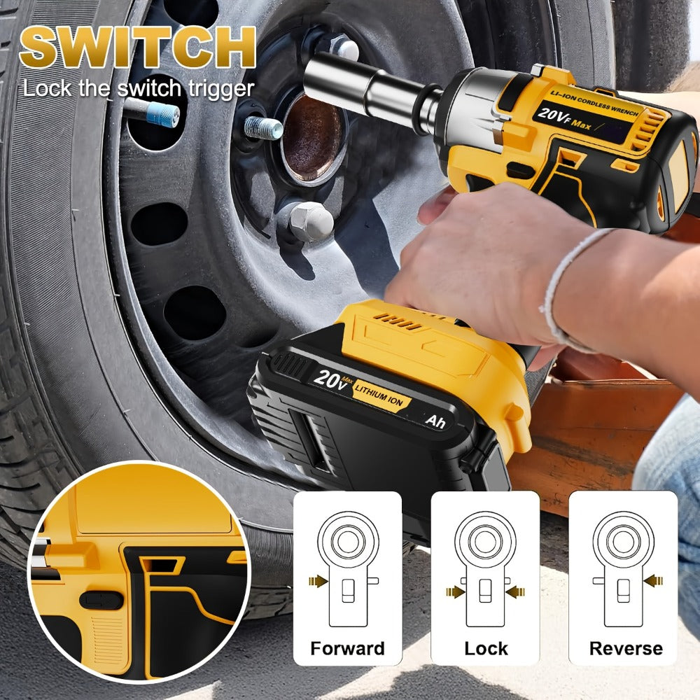 Cordless Impact Wrench 1/2 Inch Brushless ¨C 450N.m 259Ft-lbs High Torque Impact Gun, 3300RPM Variable Speed, 12 Sockets, Fast Charger & Dual Battery Options for Auto Repair & Home Use