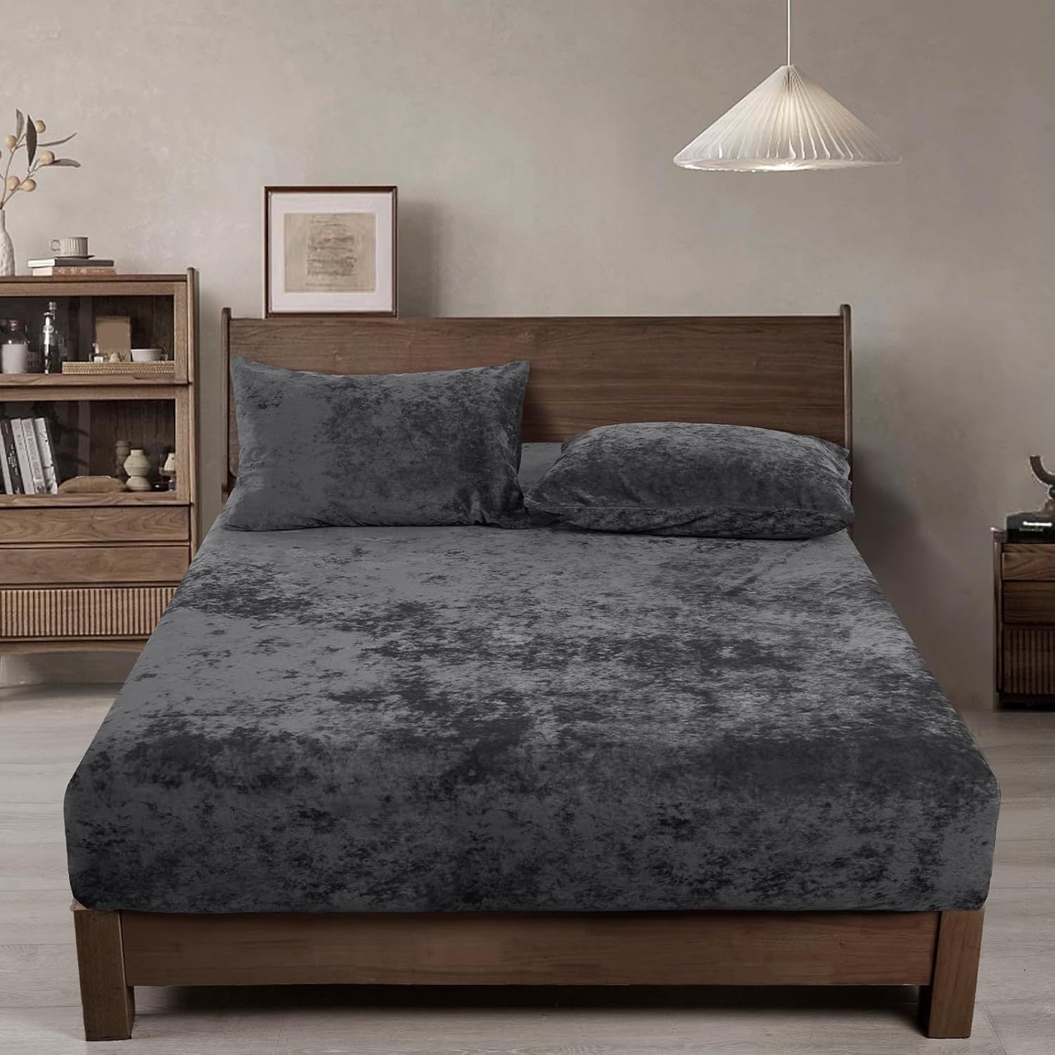 Double-Sided Velvet Sheet Set ¨C Soft Warm Milk Velvet & Suede Fitted Sheet with Pillowcases All Seasons Twin Full Queen King