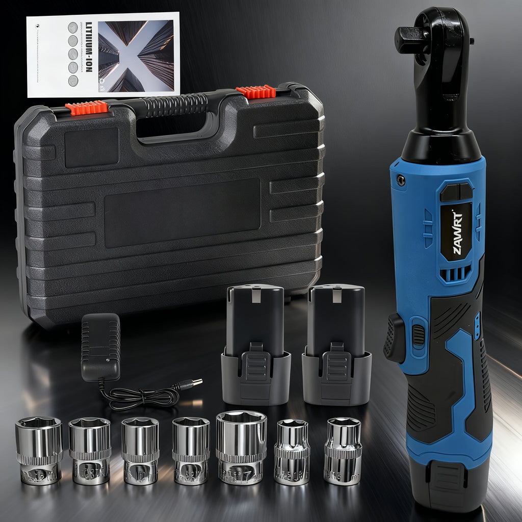 Cordless Electric Ratchet Wrench Set 12V - 45Nm High Torque 3/8¡± Rechargeable Ratchet Wrench with Battery, Charger & Toolbox for Automotive Repair, Angle Frame Installation & Home Improvement (4 Colors)