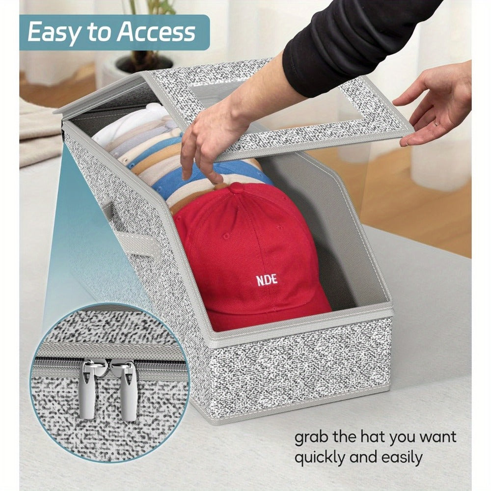 Stackable Baseball Cap Storage Box with Clear Viewing Window ¨C Hat Organizer for Closet Holds Up to 30 Caps, Space-Saving Design for Hats, Underwear, Socks & Toys ¨C For Men & Women (2 or 4 Pack)