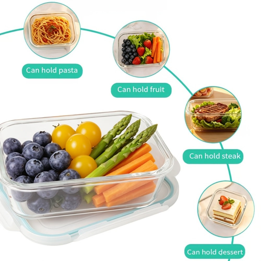 Glass Food Storage Containers 16-Piece Set 8 Glass Bowls with 8 Sealed Lids BPA Free Dishwasher Microwave Refrigerator Safe Meal Prep Containers Bento Boxes in Blue Grey Green Assorted