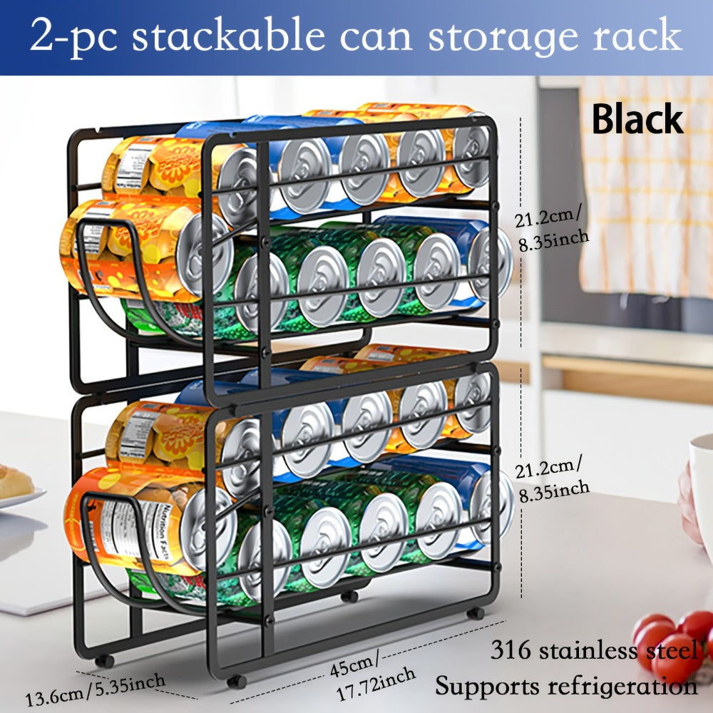 Can Dispenser Rack 2 Pack Stackable Sliding Metal Can Organizer for Kitchen Pantry Cabinet Countertop Canned Food Storage