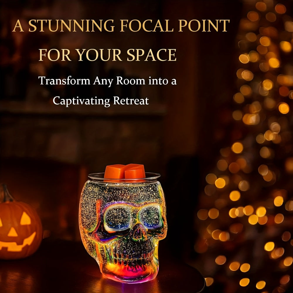 3D Glass Skull Electric Wax Melter Warmer - USB Powered PTC Aromatic Wax Burner for Home Decor, Halloween Christmas Holiday Gift