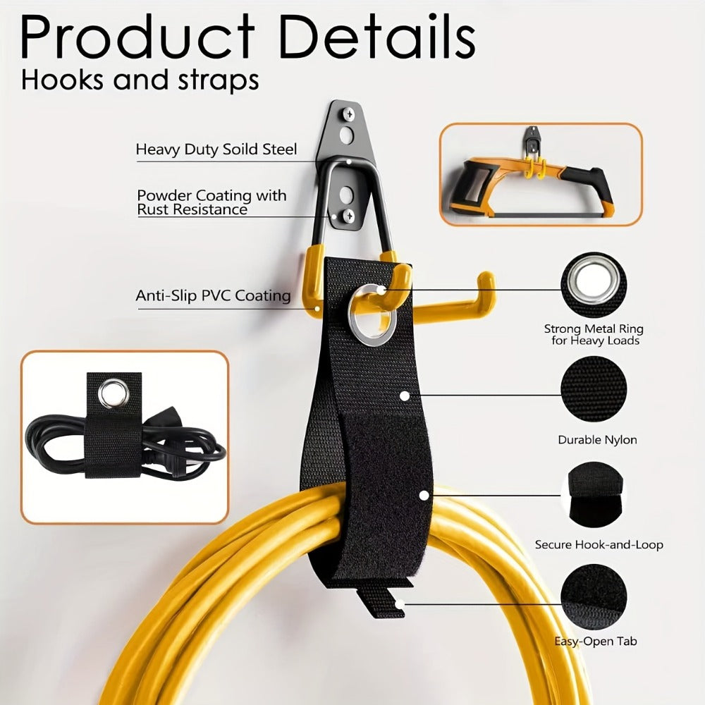 Heavy Duty Garage Wall Hooks Storage Rack - Iron Utility Hooks for Power Tools, Ladders, Bikes, Ropes - Wall Mount Organizer for Garage, Warehouse, Workshop & Garden (4/14/17pcs)
