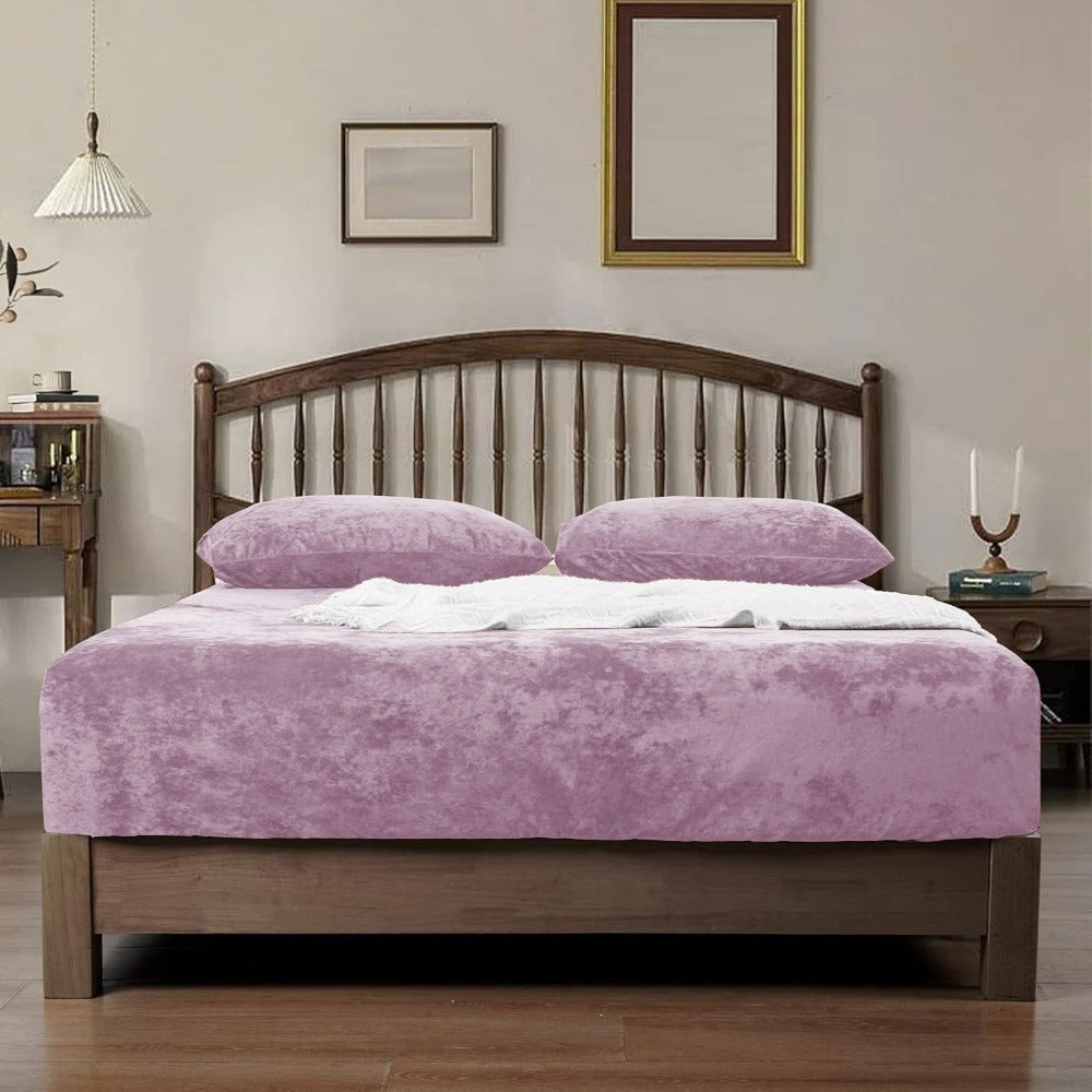 Double-Sided Velvet Sheet Set ¨C Soft Warm Milk Velvet & Suede Fitted Sheet with Pillowcases All Seasons Twin Full Queen King