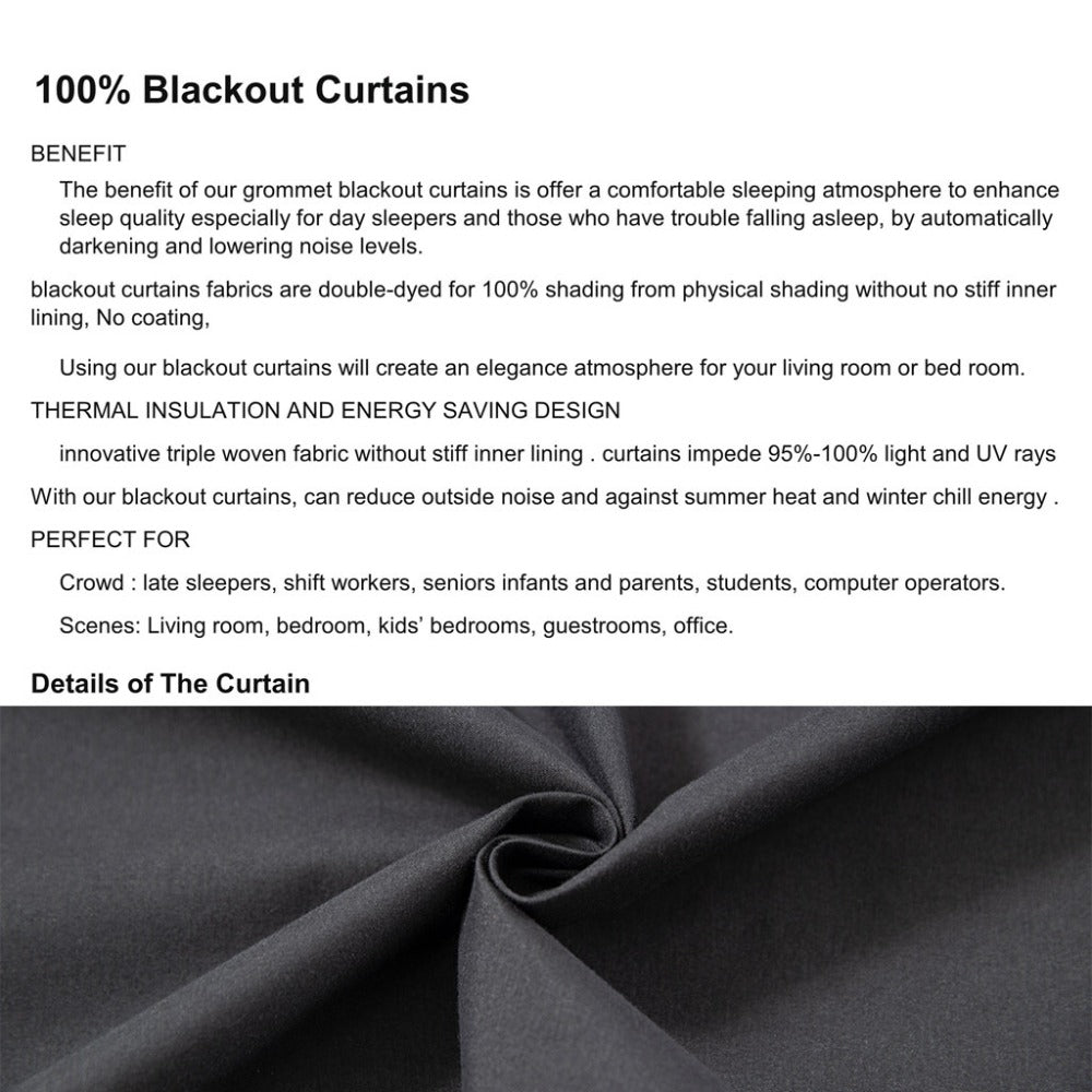 Blackout Curtains 4 Panels 100% Light Blocking Thermal Insulated Noise Reducing Grommet Window Curtains for Bedroom Living Room Balcony Multiple Sizes