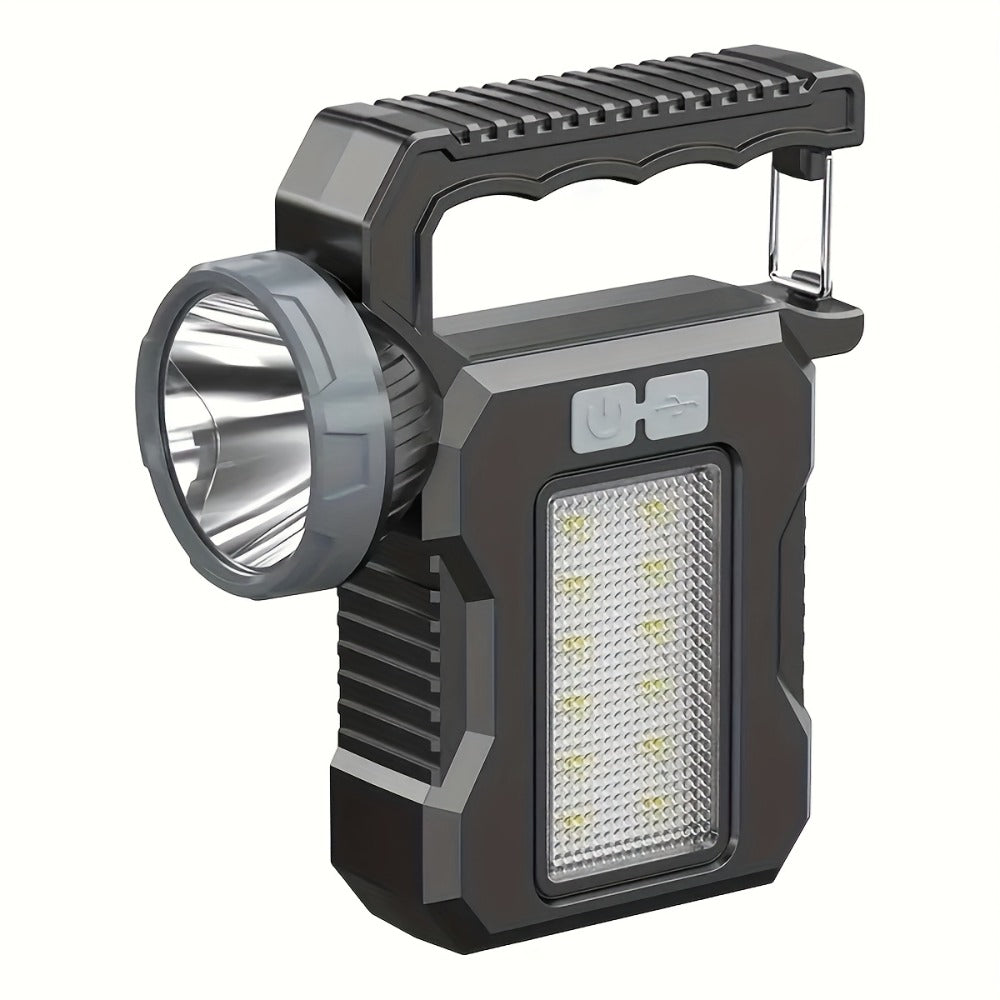 LED Searchlight Spotlight Solar & USB Rechargeable | High-Power Handheld Flashlight with Side Light Locking Clip 4 Modes | Camping Fishing Work Outdoor Emergency Gift