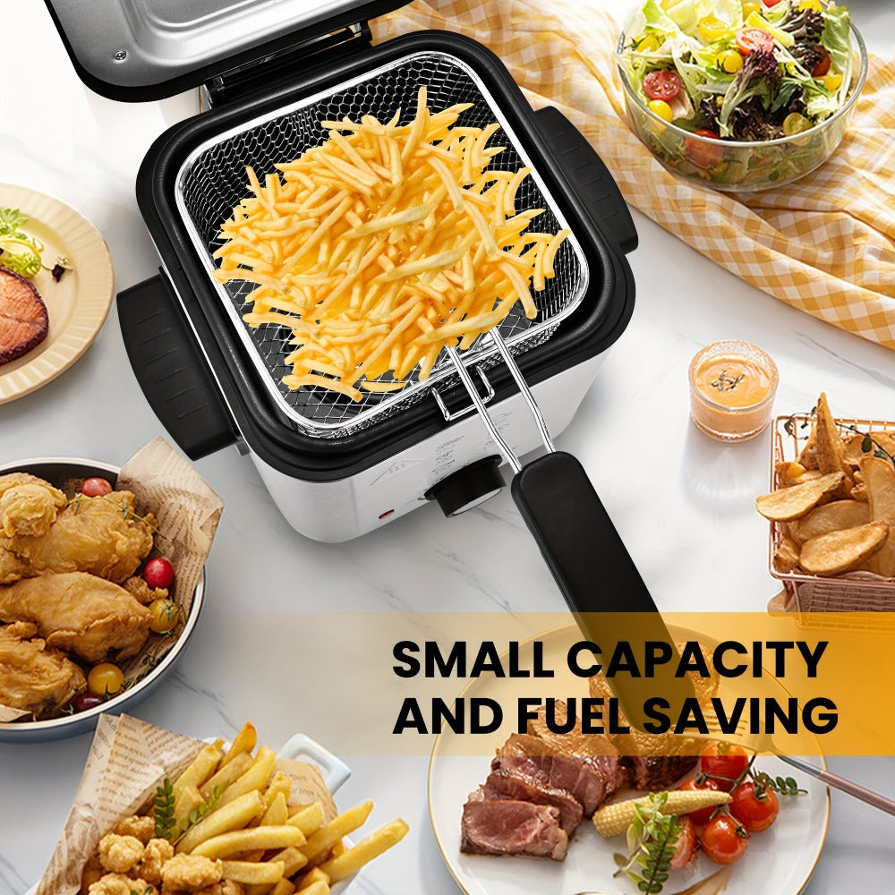 Electric Deep Fryer Stainless Steel Basket 1.5L to 6L ¨C Adjustable Temperature Foldable Handle Transparent Window Anti-Splash Lid | Dishwasher Safe Easy Clean | Home Family Dinner Party Kitchen