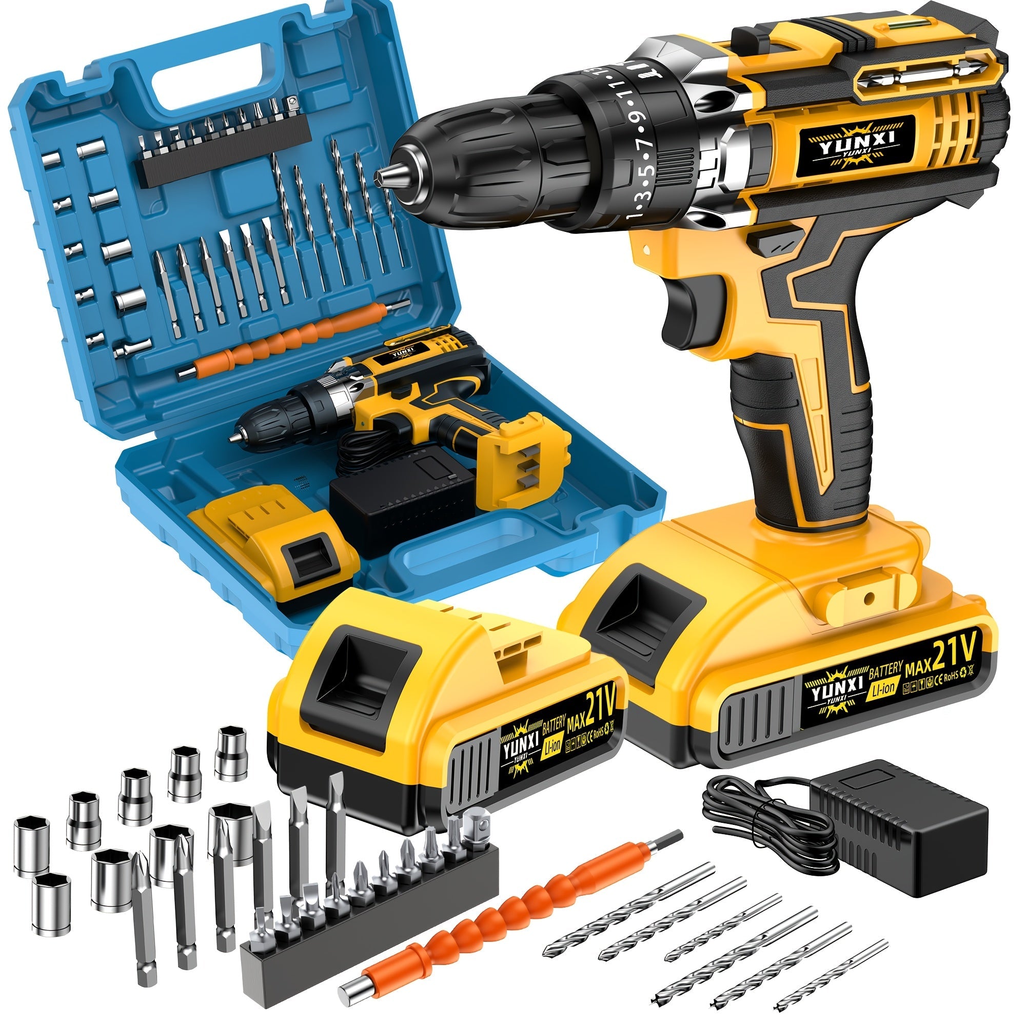 Cordless Impact Drill Set 21V ¨C Electric Power Drill with 2.0Ah Battery, Fast Charger, Screwdriver Bits, Work Light, Variable Speed & Torque Control for Home & Car Repair, Men's Gift
