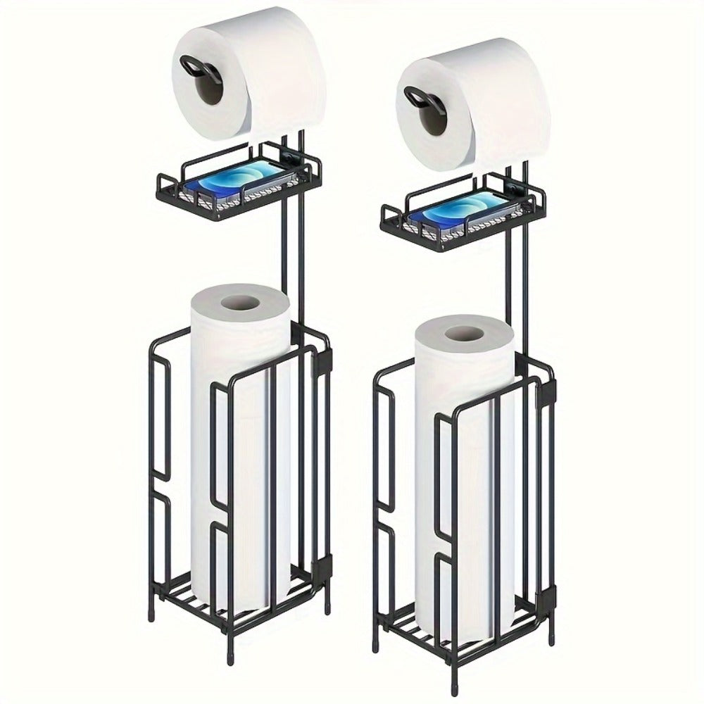 Freestanding Toilet Paper Holder Stainless Steel Stand with 3 Extra Roll Storage Modern Bathroom Organizer