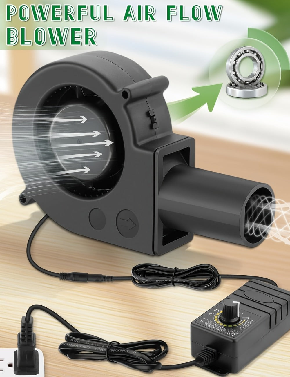 Turbo Blower Set with Adjustable Air Outlet - BBQ Barbecue Stove Firewood Stove Fan, DIY Cooling Ventilation Exhaust Tool Kit with Control Box & Stainless Steel Long Tube