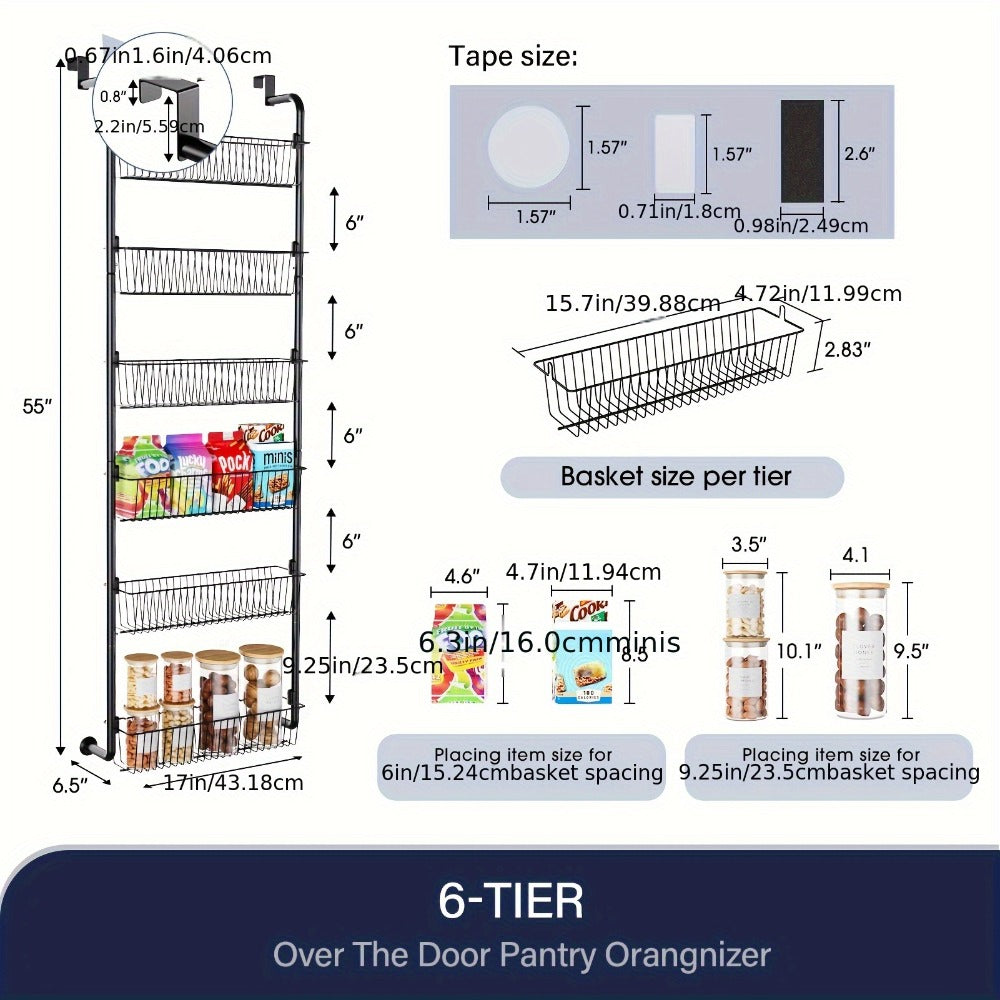Over The Door Organizer - Heavy Duty Multi-Layer Pantry Storage Rack for Kitchen Bathroom Laundry Room, Space Saving Door Hanging Shelf, 6 or 8 Tier Metal Spice Food Storage Cabinet
