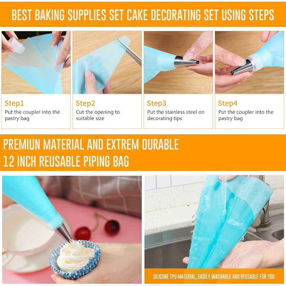 Cake Decorating Set 22-Piece with Rotating Turntable Stand, Stainless Steel Piping Tips, Pastry Bags, Icing Spatula & Scrapers, Complete Cake Decoration Kit for Beginners and Home Bakers, Pink