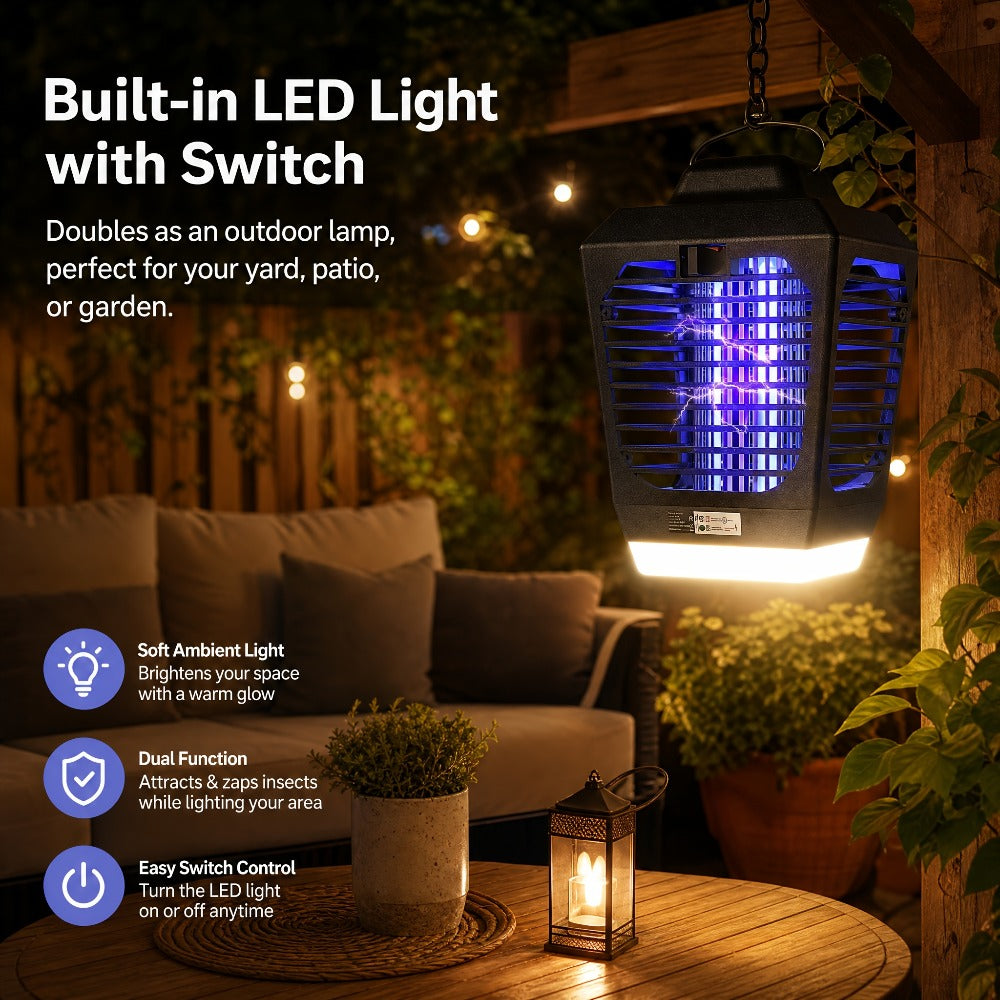 IPX4 Waterproof Bug Zapper Plug-In ¨C Electric Flying Insect Trap with LED Light & ABS Housing, Indoor Mosquito Zapper for Home, Bedroom, Kitchen & Patio, Safe Chemical-Free Fly Trap ¨C Black