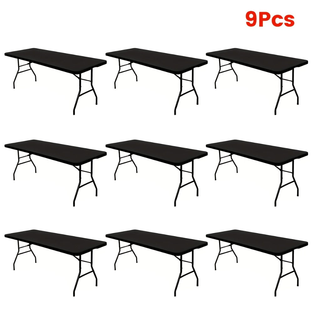Stretch Table Covers 6Ft Washable Elastic Rectangle Tablecloth for Parties Weddings Picnics Camping, Spandex Polyester Blend, Fits Standard 6 Foot Tables, Set of 3 6 9 or 12, Black White Blue