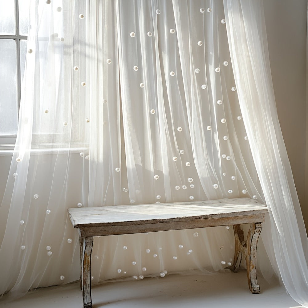 White Pearl Sheer Tulle Fabric Roll 160x300cm ¨C Elegant Organza Mesh for Wedding Backdrop Table Skirt Window Drape Party Decoration Bridal Shower Baby Shower Festive Event Decor
